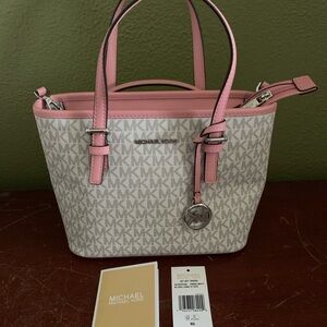 Michael Kors Pink and White Tote with Signature Charm